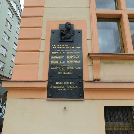 Pamětní deska obětem 2. světové války na sokolovně v Holešovicích