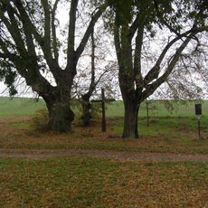 Pamětní kříž mezi dvěma lípami u silnice jižně od Benátecké Vrutice