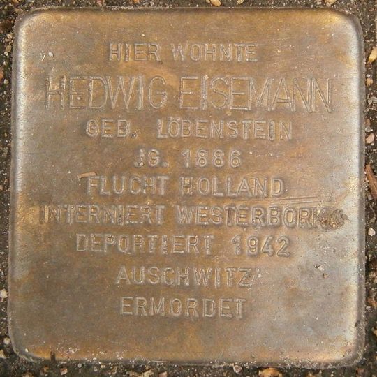 Stolperstein dedicated to Hedwig Eisemann