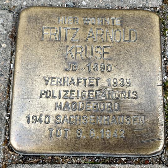 Stolperstein dedicated to Fritz Arnold Kruse