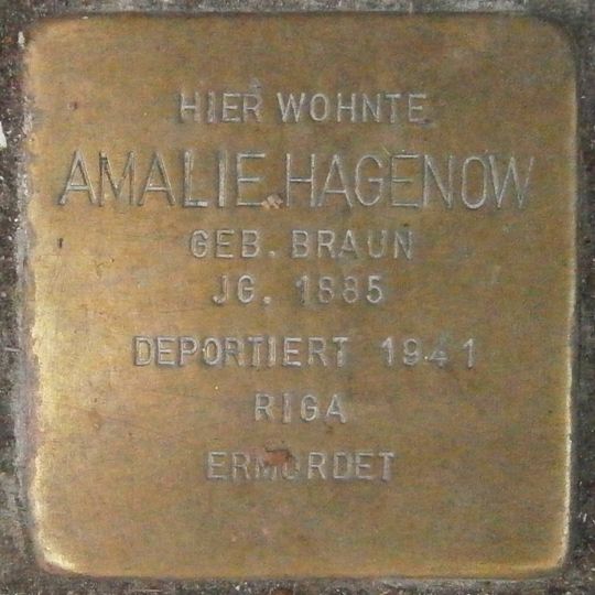 Stolperstein dedicated to Amalie Hagenow