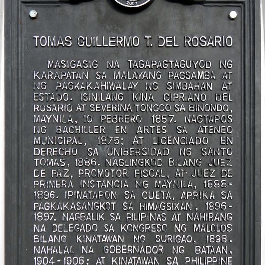 Tomas Guillermo T. del Rosario historical marker