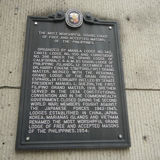 The Most Worshipful Grand Lodge of Free and Accepted Masons of the Philippines historical marker