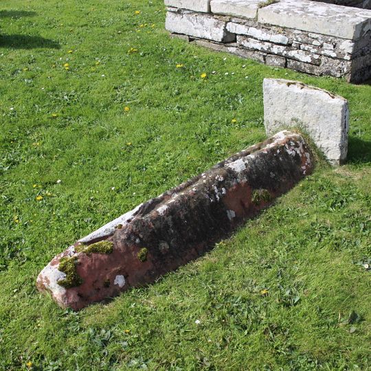 St Boniface's Church, church and hog-backed stone, Papa Westray