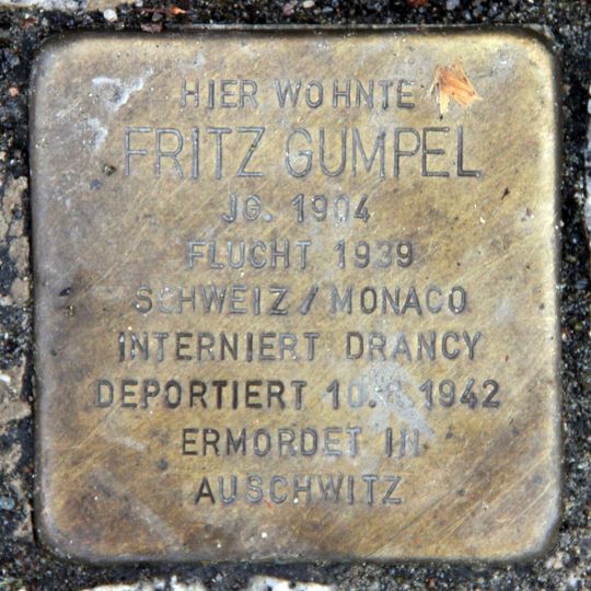 Stolperstein dedicated to Fritz Gumpel