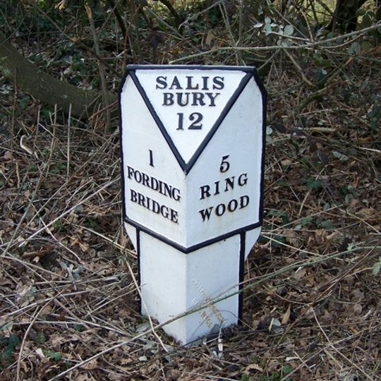 Milepost, Bickton; 250m S crossroads,