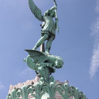 Statue of Saint Michael on the Basilique Notre-Dame de Fourvière