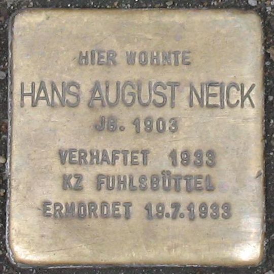 Stolperstein en memoria de Hans August Neick