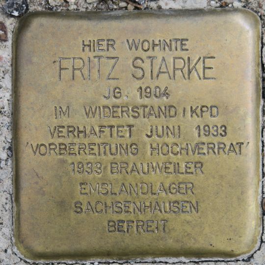Stolperstein dedicated to Fritz Starke