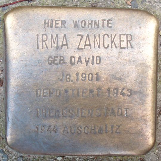 Stolperstein dedicated to Irma Zancker