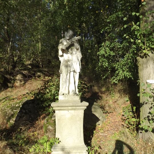 Statue of John of Nepomuk nearby the mill in Telč