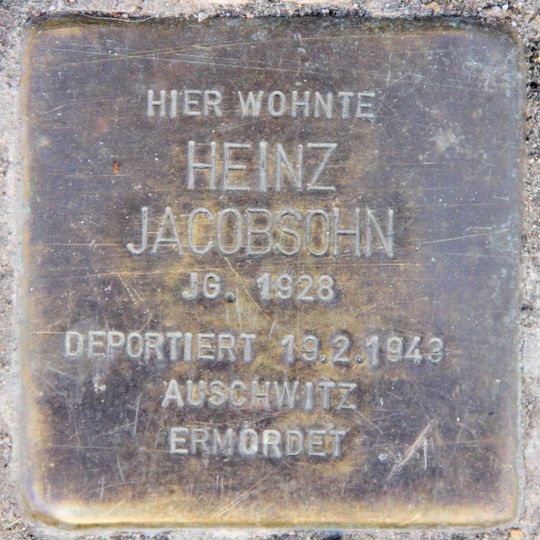 Stolperstein à la mémoire de Heinz Julius Jacobsohn