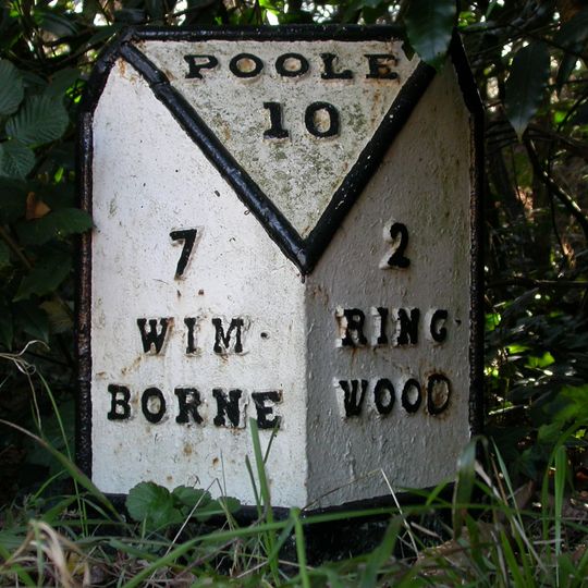 Milepost, St. Ives, E of Church, opp No. 140, small red brick bungalow