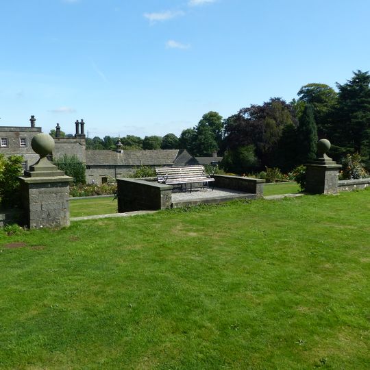 Garden terraces, walls and piers at Tissington Hall