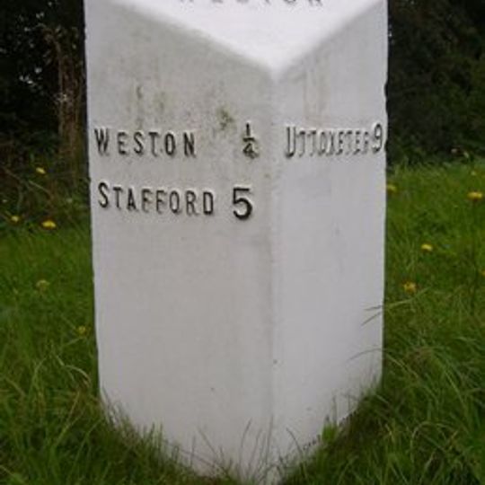 Milepost, jct with A51, N of Weston