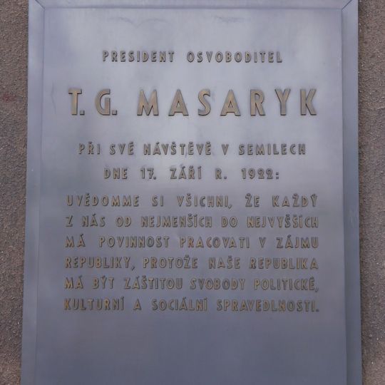 Plaque to T. G. Masaryk in Semily