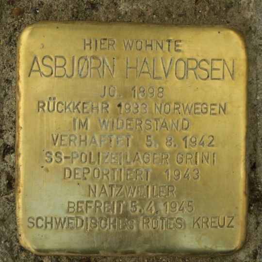 Stolperstein dedicated to Asbjørn Halvorsen