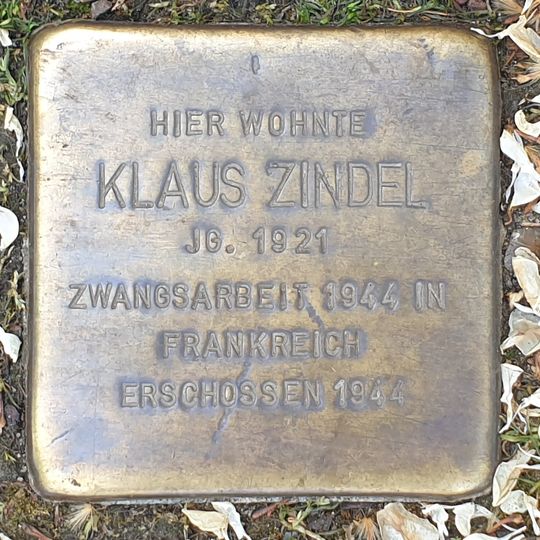 Stolperstein dedicated to Klaus Zindel