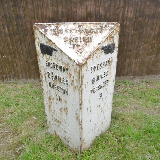 Milepost, Pitchers Hill, by cottage