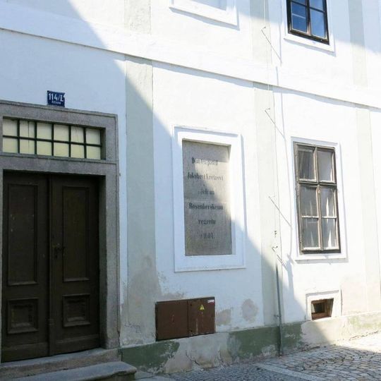 Pamětní deska Jakuba Krčína z Jelčan na domě Krčínova 114 v Třeboni