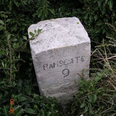 Milestone, Sarre Wall causeway, half way along a slight bend