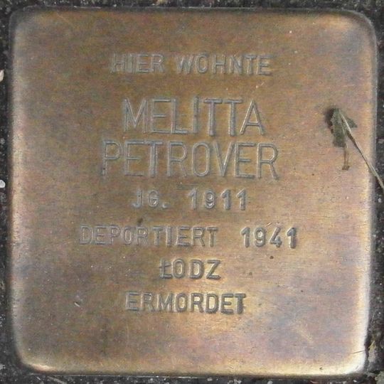 Stolperstein dedicated to Melitta Petrover