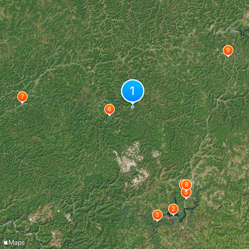 Area codes 304 and 681 Mappa