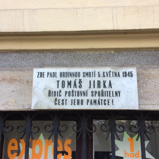 Pamětní deska Tomáše Jirky ve Washingtonově ulici v Praze