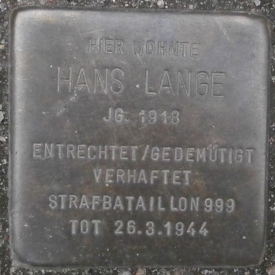 Stolperstein en memoria de Hans Lange