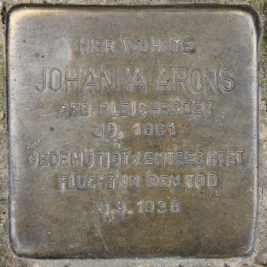 Stolperstein dedicated to Johanna Arons