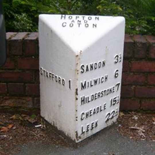 Milepost, Stafford, NE of town centre