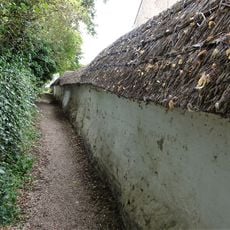Cob wall forming southern boundary (locally known as Curtoys Lane) to housing estate