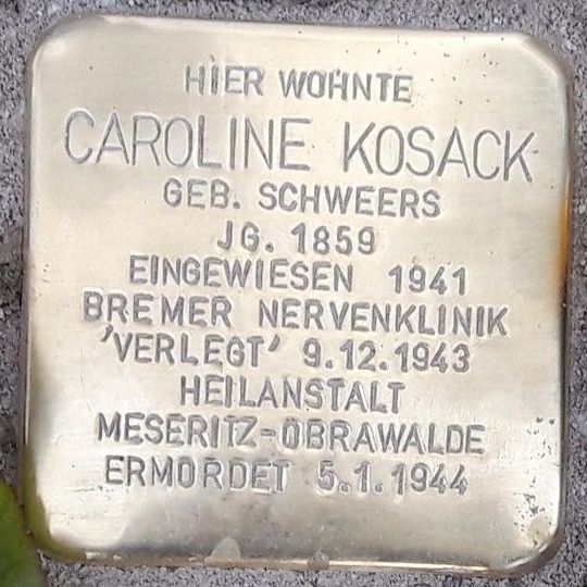 Stolperstein dedicated to Caroline Kosack