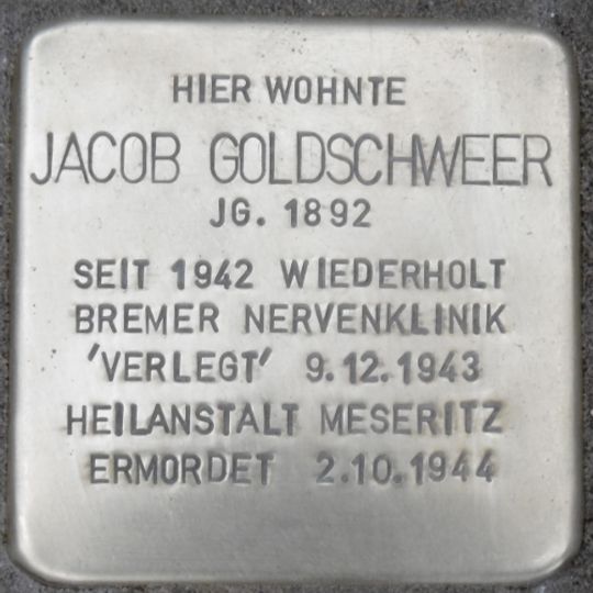 Stolperstein dedicated to Jacob Goldschweer
