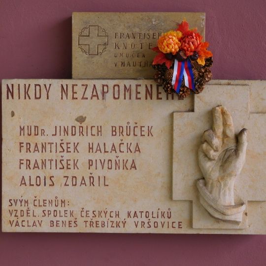 World War II victims memorial plaque at St. Wenceslas church in Vršovice