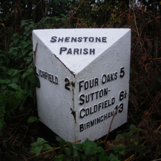 Milepost, jct of old A5 to Wall