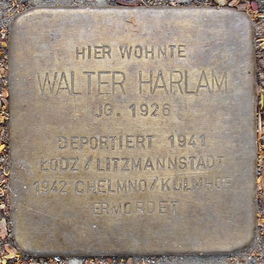 Stolperstein dedicated to Walter Harlam