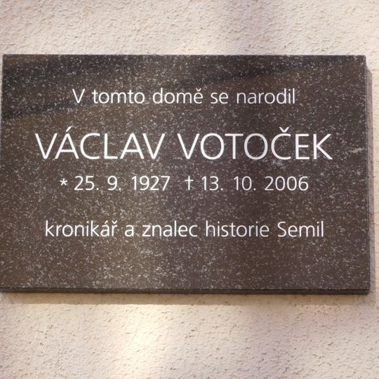 Plaque to Václav Votoček in Semily