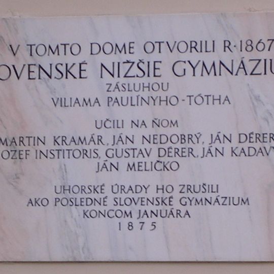1. slov. patronát. gymnázium, tabuľa pamätná
