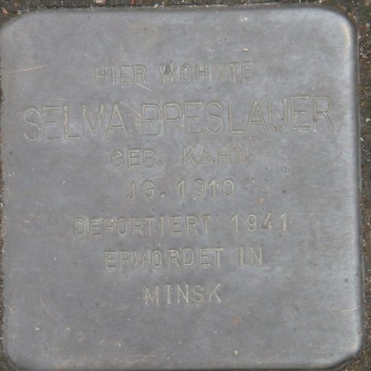 Stolperstein dedicated to Selma Breslauer