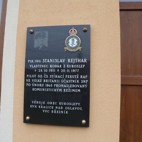 Pamětní deska Stanislava Rejthara v Kuroslepech