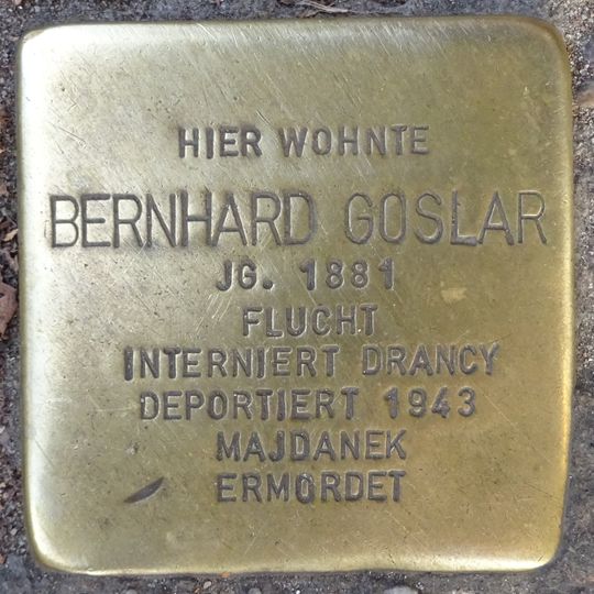 Stolperstein dedicated to Bernhard Goslar