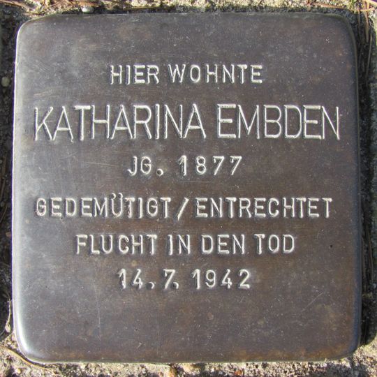 Stolperstein dedicated to Katharina Embden