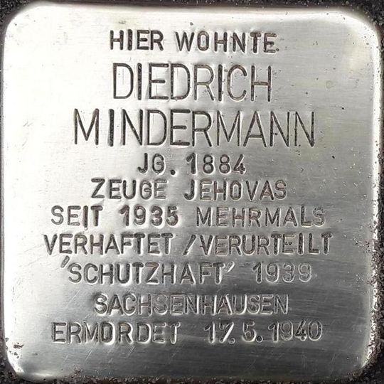 Stolperstein à la mémoire de Diedrich Mindermann