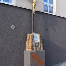 Wayside cross in front of former monastery of Sisters of Mercy of St. Borromeo in Brno-Líšeň