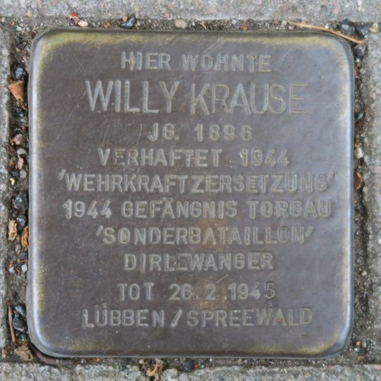 Stolperstein dedicated to Willy Krause