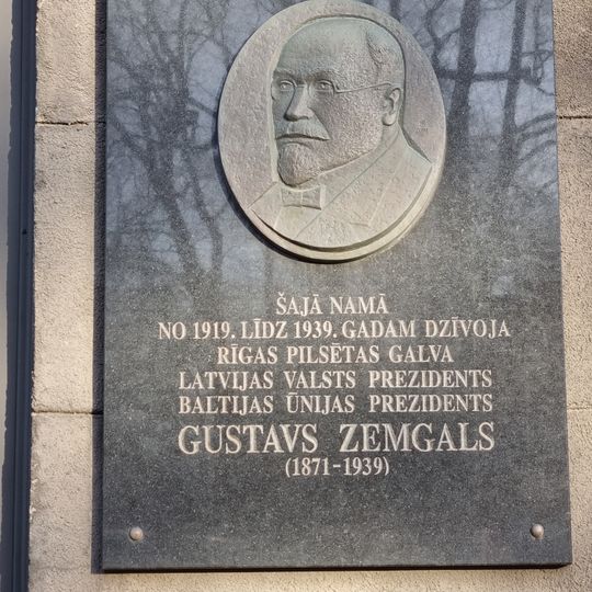Commemorative plaque to Gustavs Zemgals