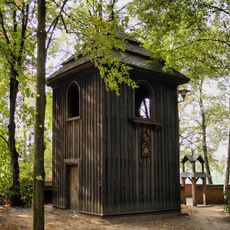 Wooden bell tower of Saint Andrew Bobola church in Bardzice