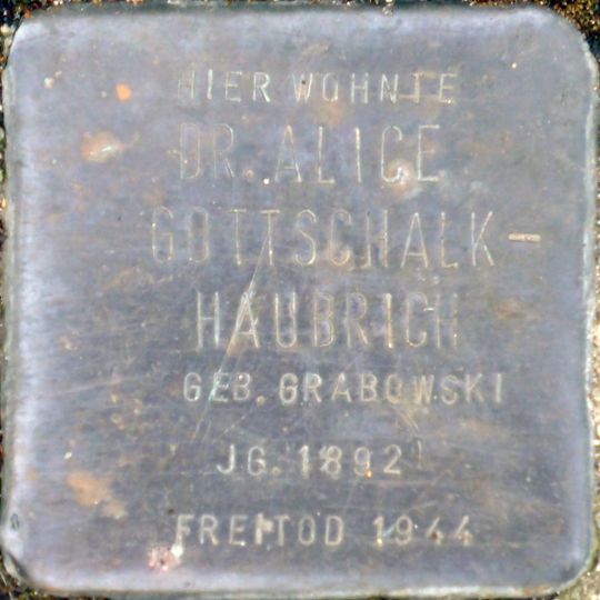 Stolperstein dedicated to Alice Haubrich-Gottschalk
