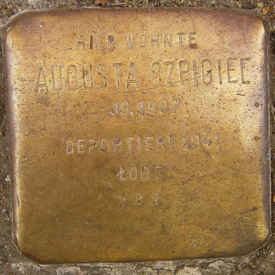 Stolperstein dedicated to Augusta Szpigiel